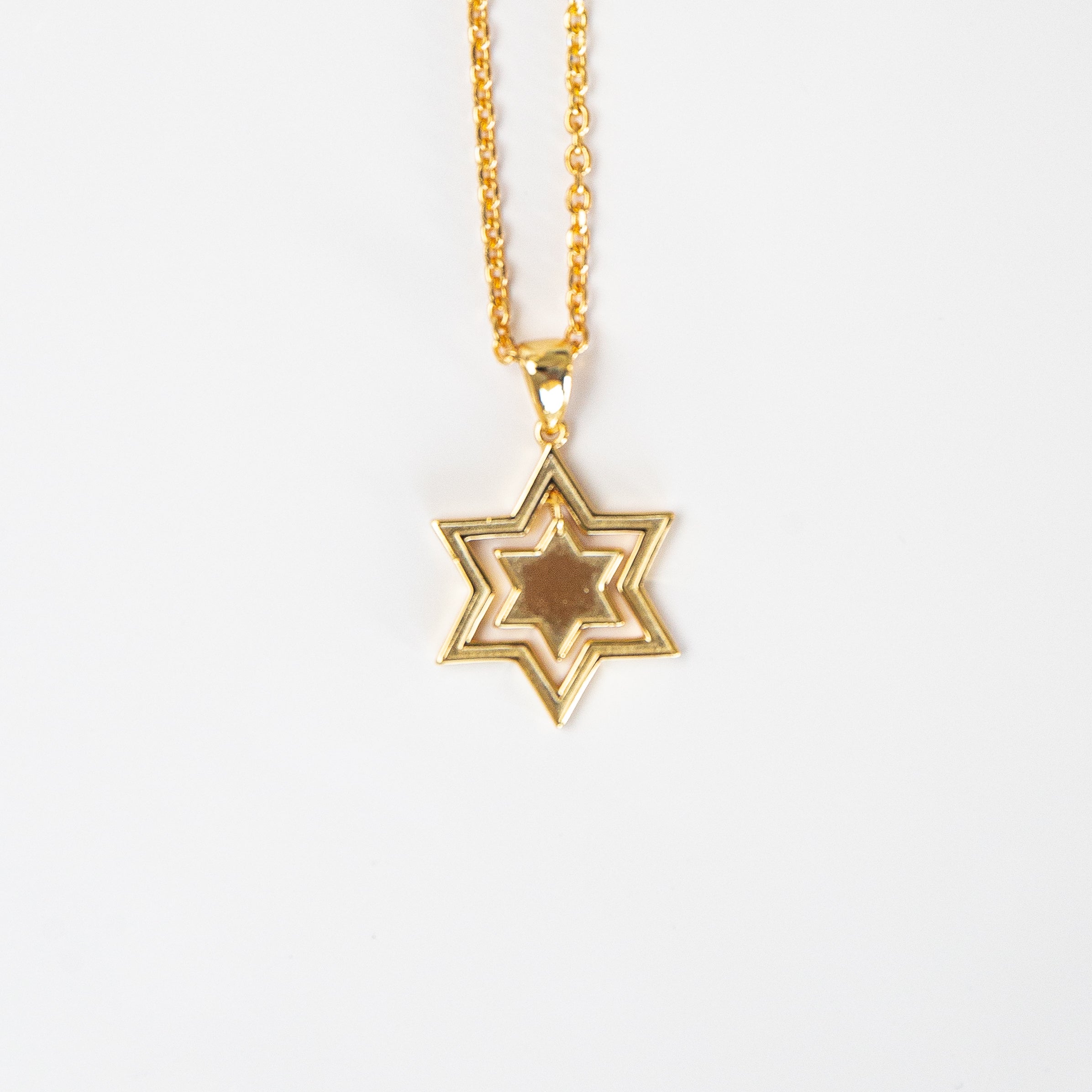 Gold Star of David Necklace - Jewish Magen David Israel Jewelry Length 16